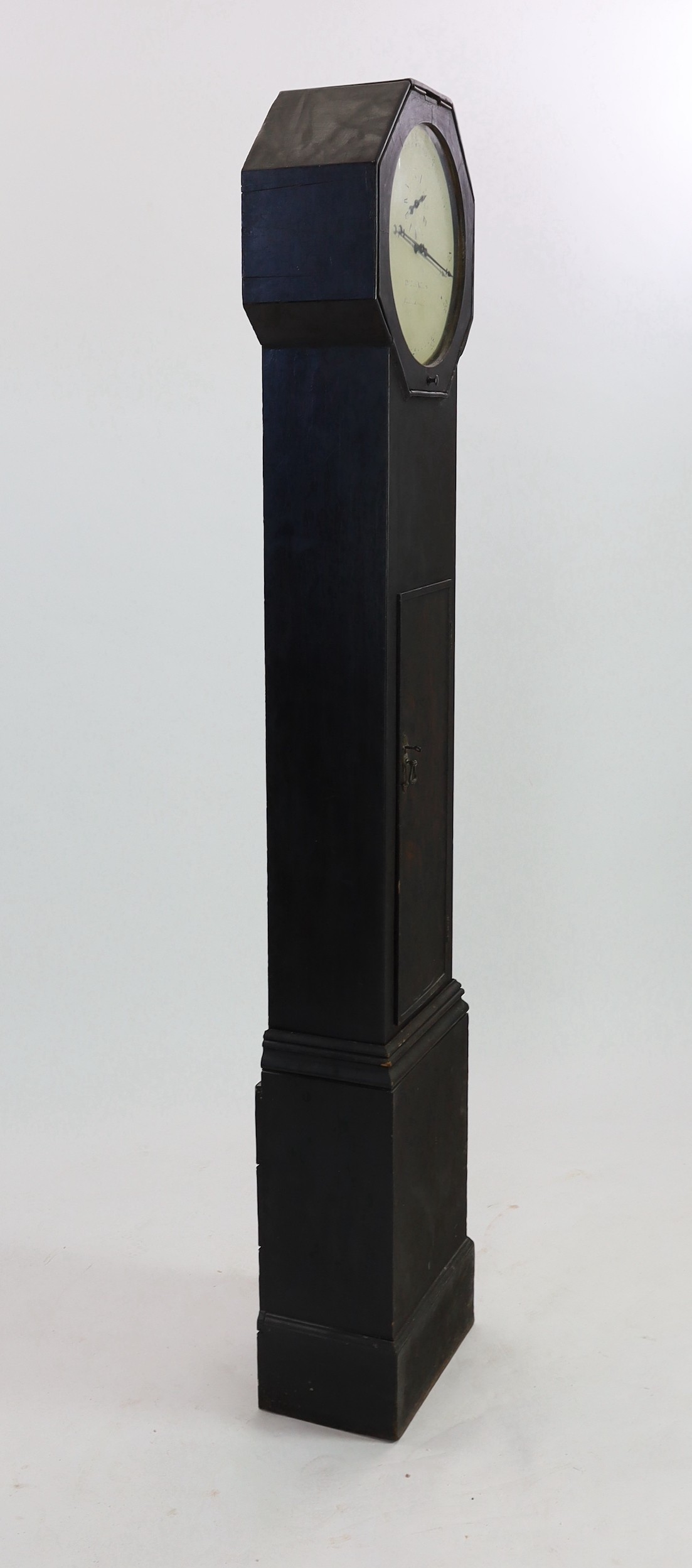 John Thwaites of Clerkenwell. An early 19th century ebonised pine thirty hour longcase clock, W.44cm H.212cm